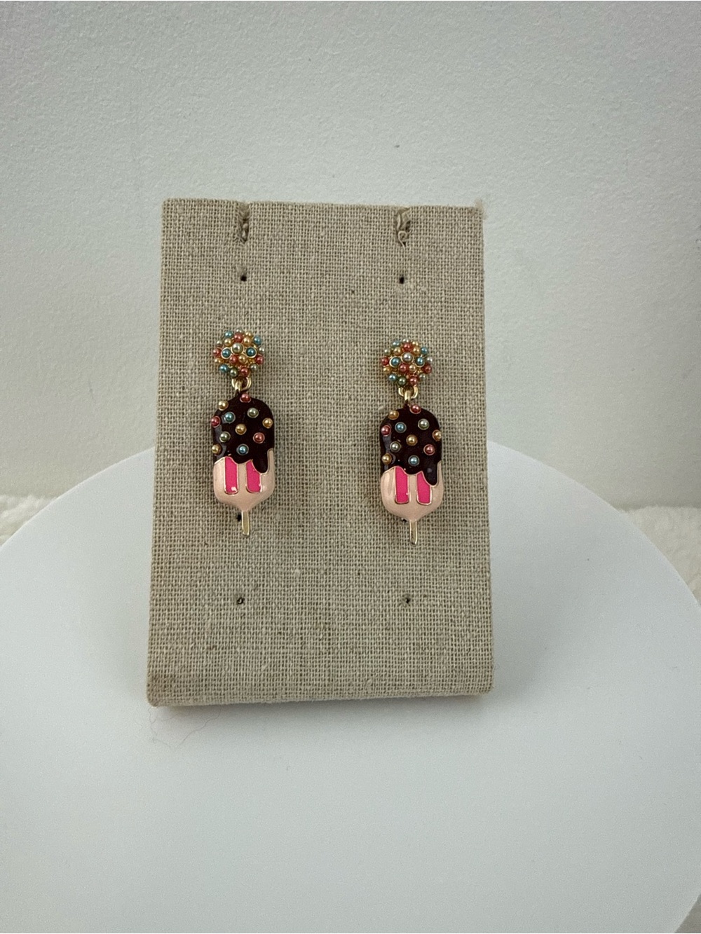 Colorful Pink & Chocolate Ice Cream Drop Earrings - Women Jewelry